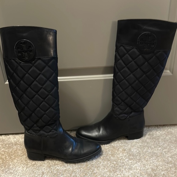 Tory Burch Black Over the Knee Quilted Boots - Picture 2 of 4